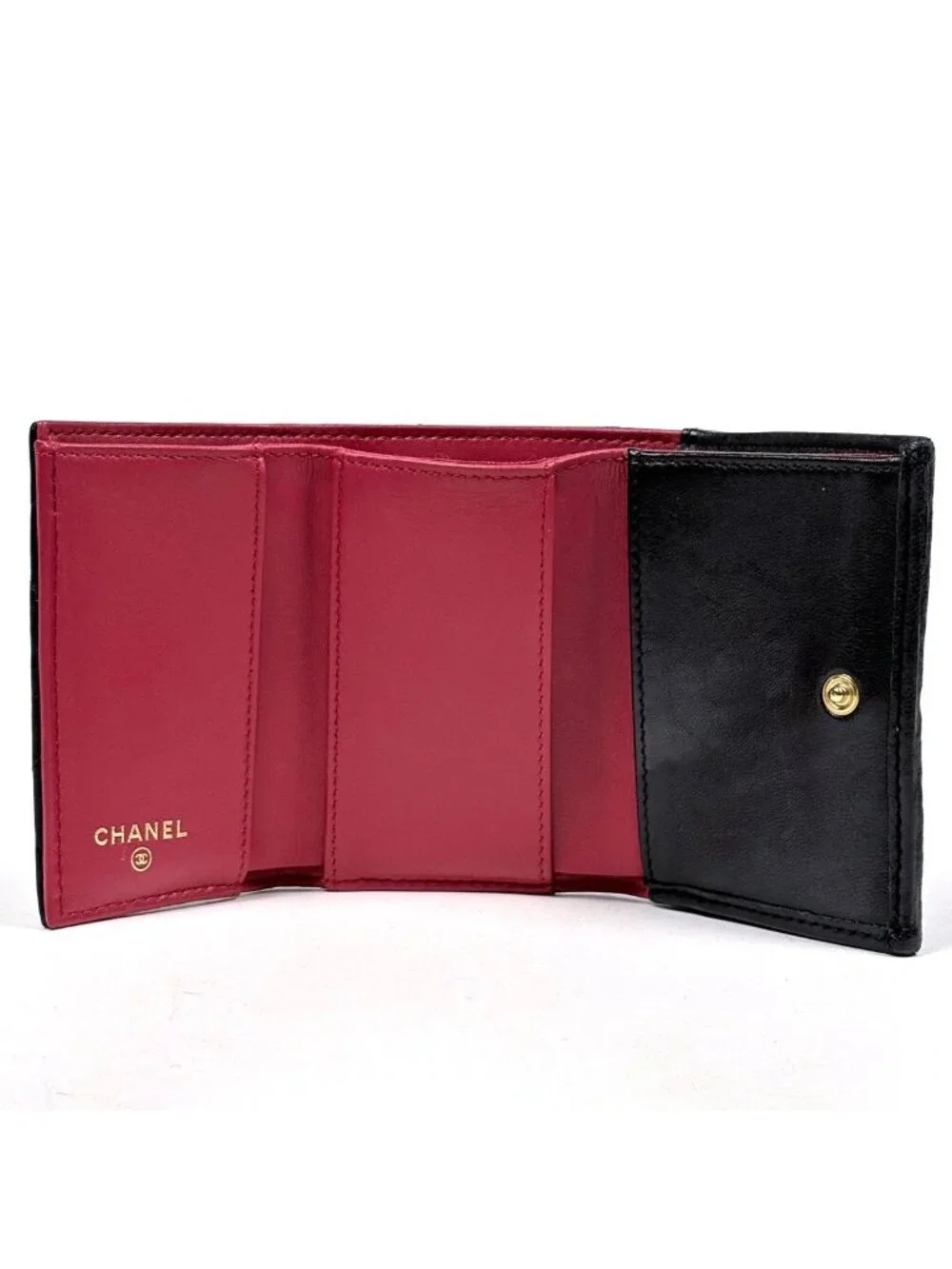 Chanel CC Logo Bifold Wallet 19 Small Flap Leather Black